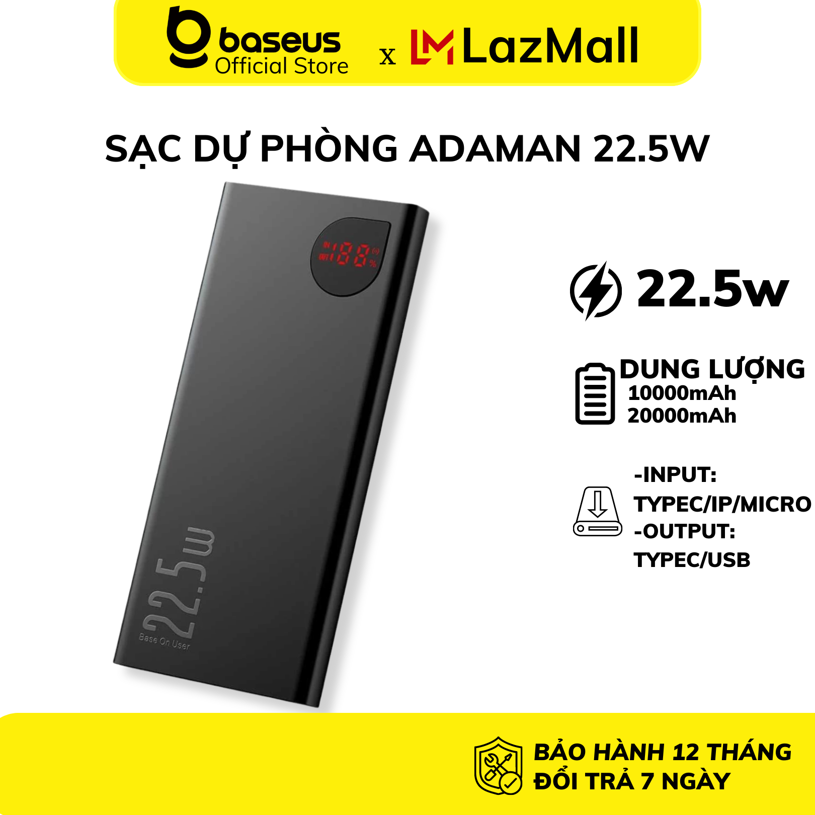 THU THẬP VOUCHER GIẢM 10% - Pin Sạc Dự Phòng Baseus  Adaman Metal Digital Display Quick Charge 22,5w 20000mah/10000mah/30000mah