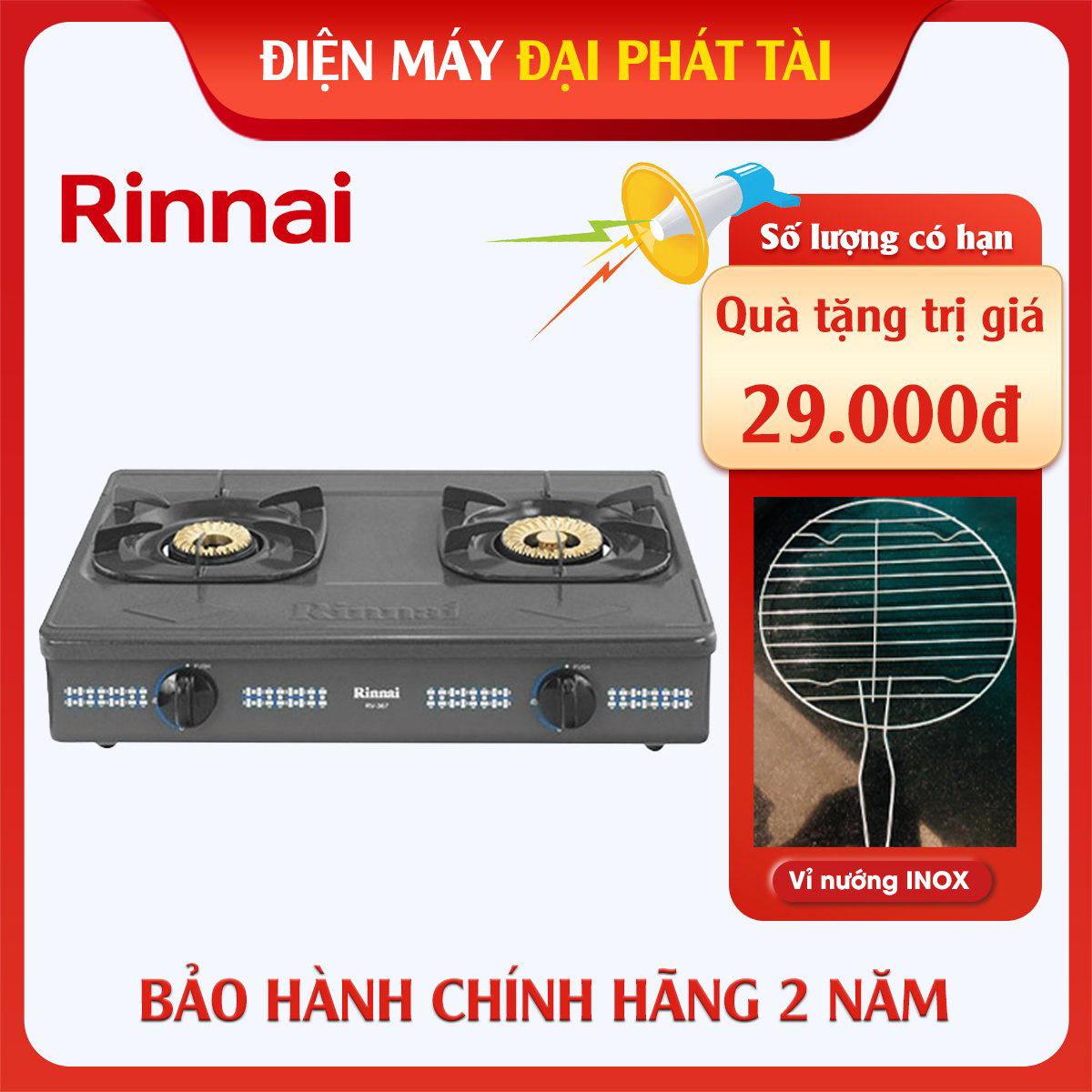 [HCM]Bếp gas đôi Rinnai RV-367(G)N (Đen)