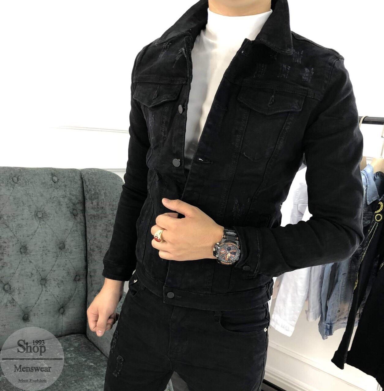 áo khoác jean nam màu ĐEN TRƠN CT3