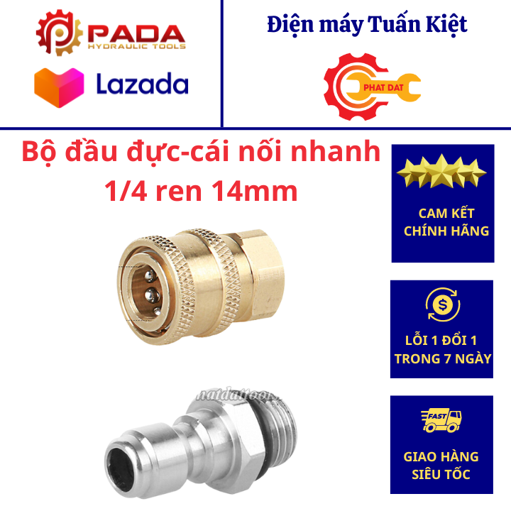Bộ đầu đực-cái nối nhanh 1/4 ren 14mm