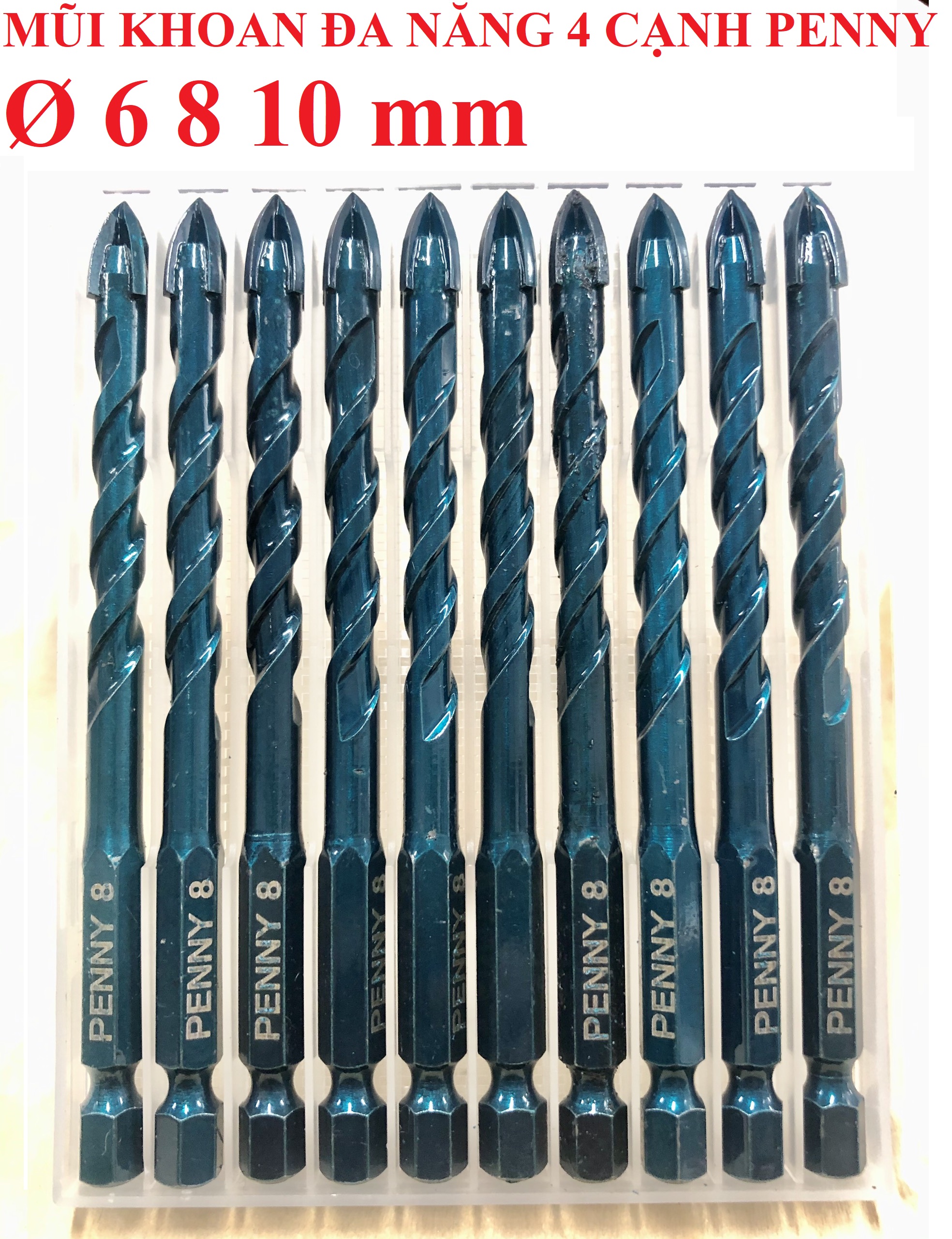 Mũi khoan đa năng 4 cạnh penny 6 8 10 mm