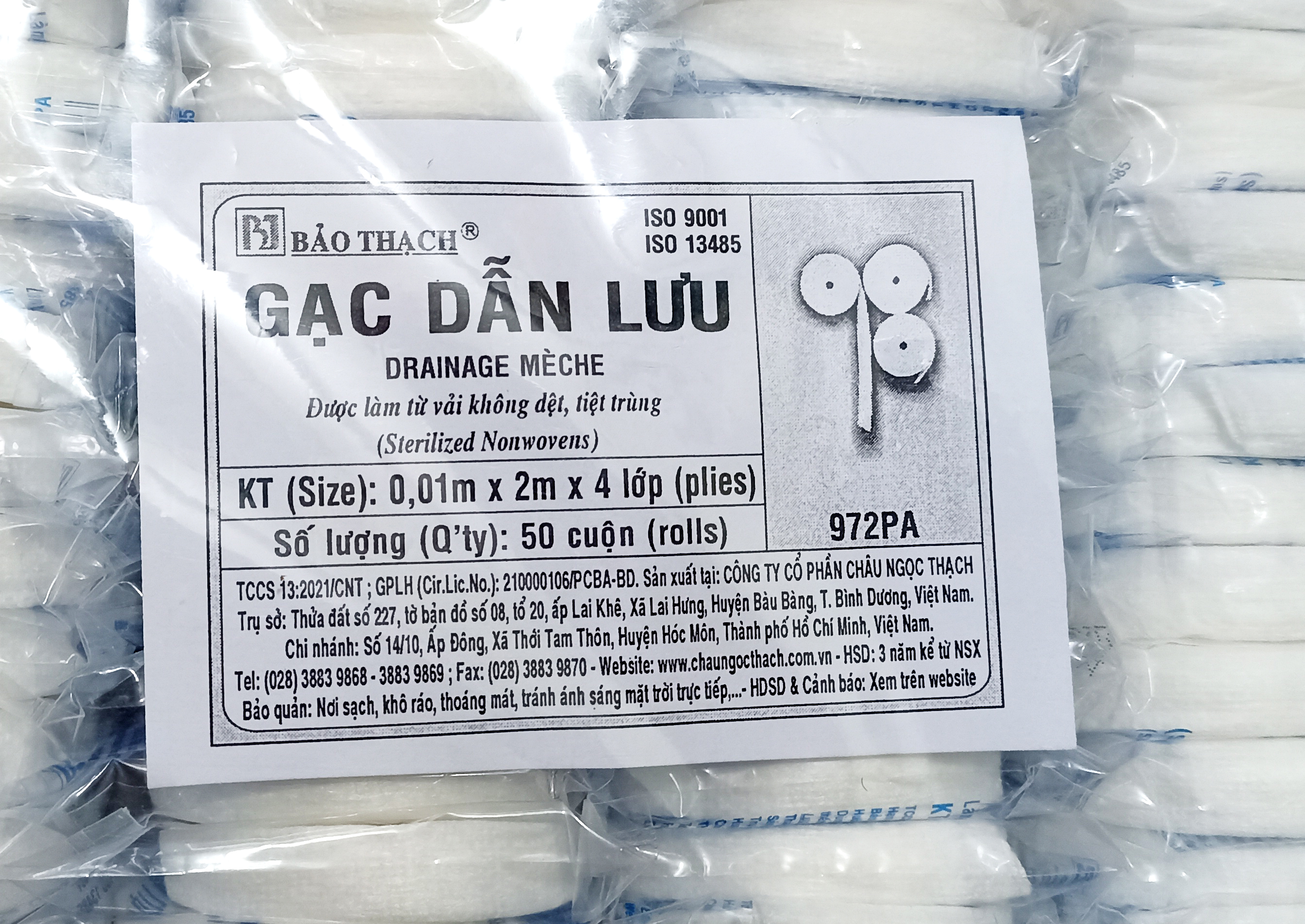 Gạc dẫn lưu Bảo Thạch [túi 50 cuộn] - Hành chính hãng