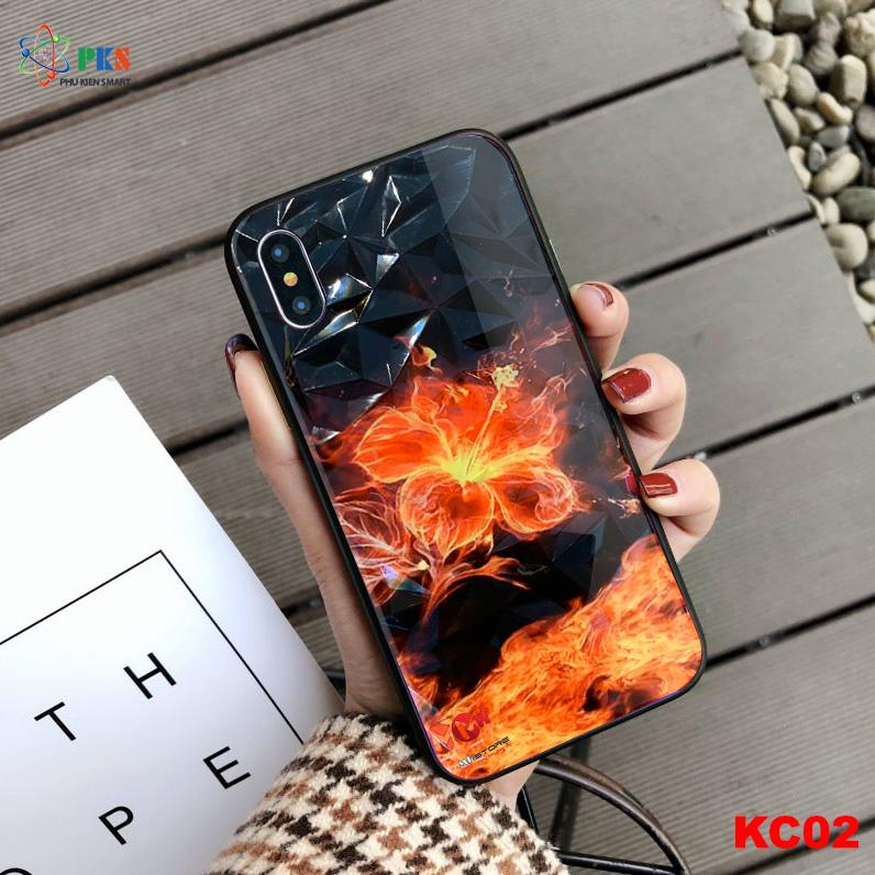 Ốp lưng Iphone 6 Plus/6s Plus in 3D hình hoa lửa da quang mặt kính cường lực