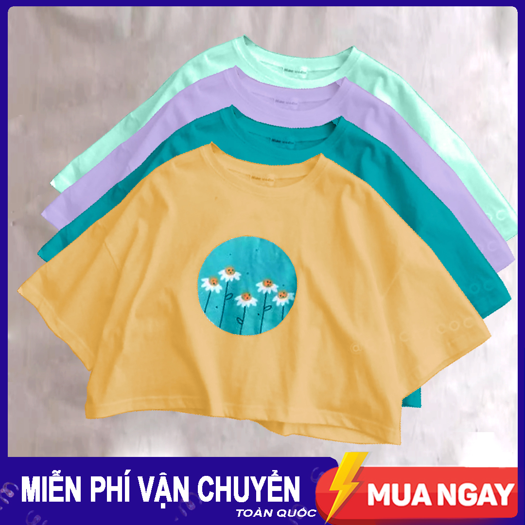 Aó thun CROPTOP nữ form rộng tay lỡ Unisex HOA BỒ CÔNG ANH freesize 45 - 70kg áo thun nam form rộng tay lỡ áo phông nữ form rộng BM001