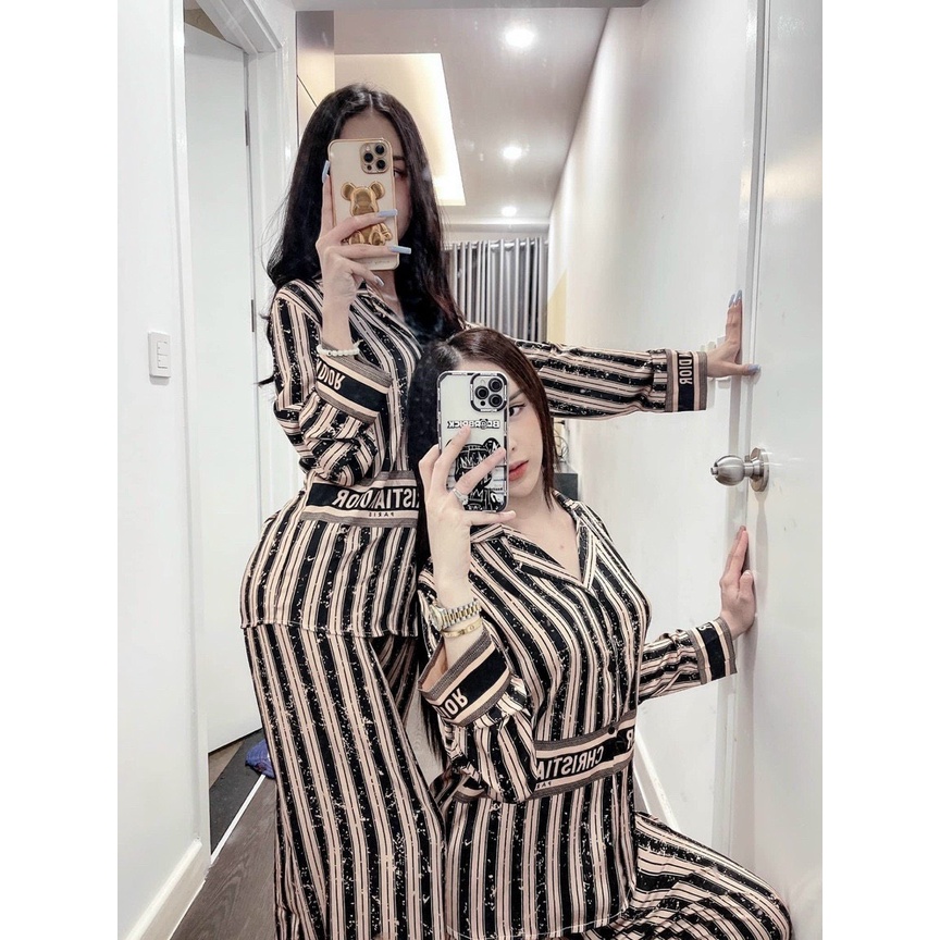 Đồ Ngủ, Đồ Bộ Nữ phong cách quảng châu Lụa Xước - Pyjama Nữ Freesize