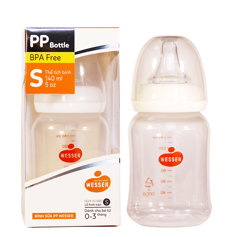 Bình sữa PP Wesser cổ hẹp 140ml ( núm vú size S )