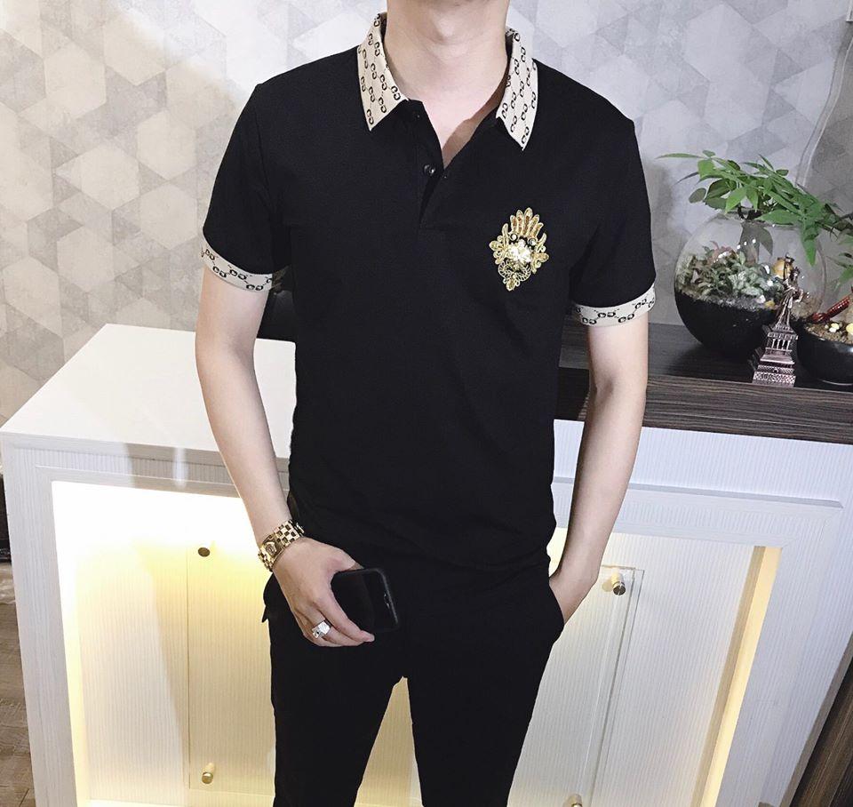 [HCM]Áo thun nam viền cổ rằn ri phối logo cực hot