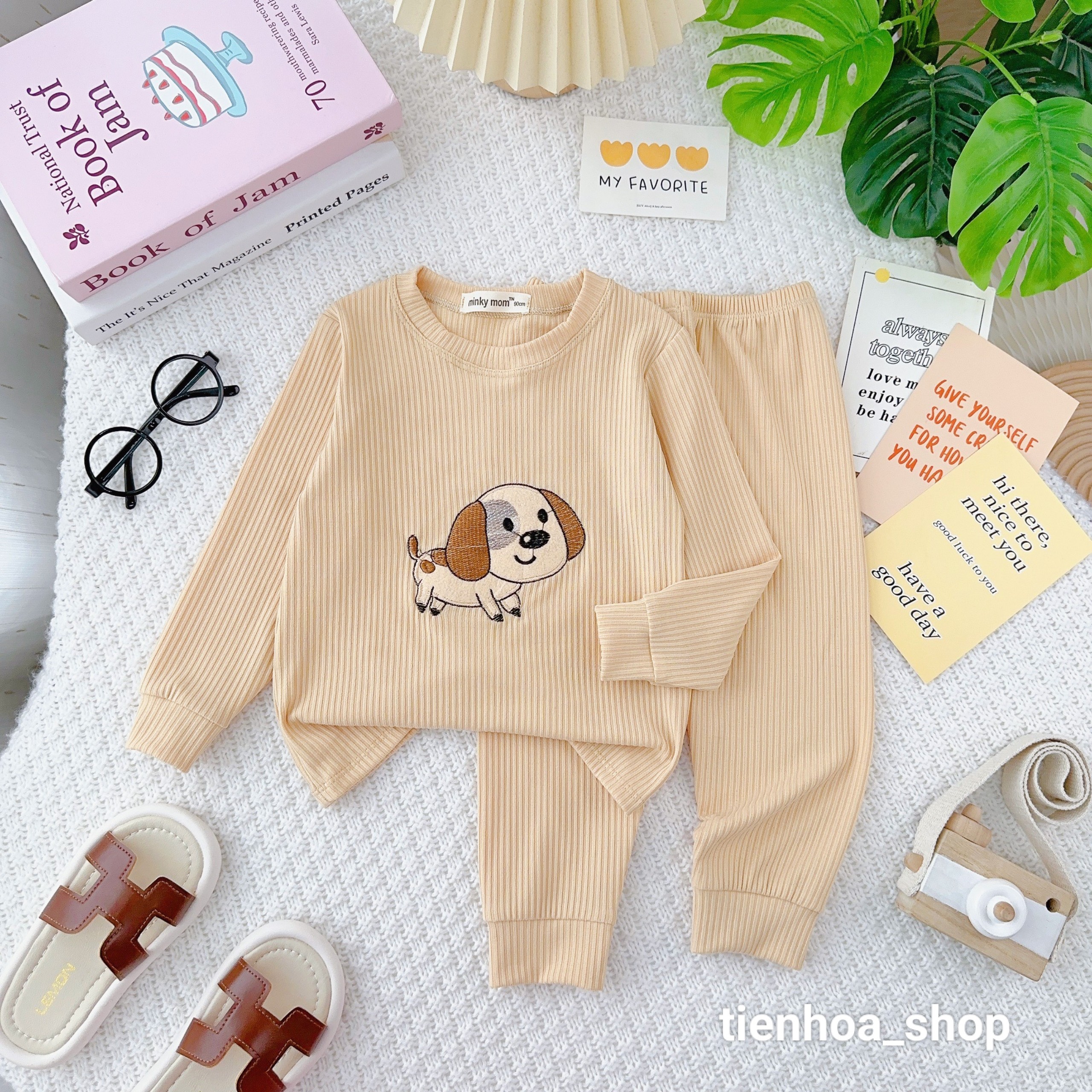[HCM]Bộ Dài Tay Thun Gân Tăm Hình Thêu Bộ Thu Đông Cho Bé Trai Bé Gái Từ 7-19Kg