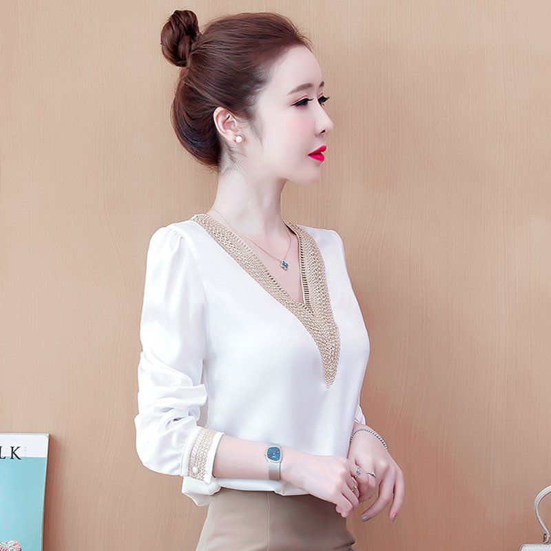 ÁO SƠ MI CÔNG SỞ NỮ CAO CẤP CỔ V PHỐI REN MẪU MỚI