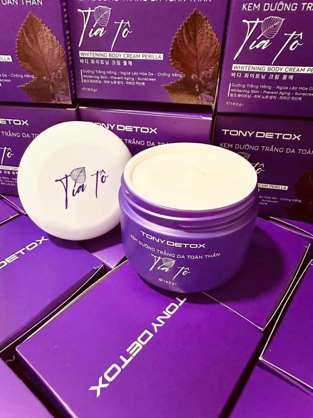 Kem body tía tô bạch ngọc siêu trắng - kem body tía tô tony detox 180gr