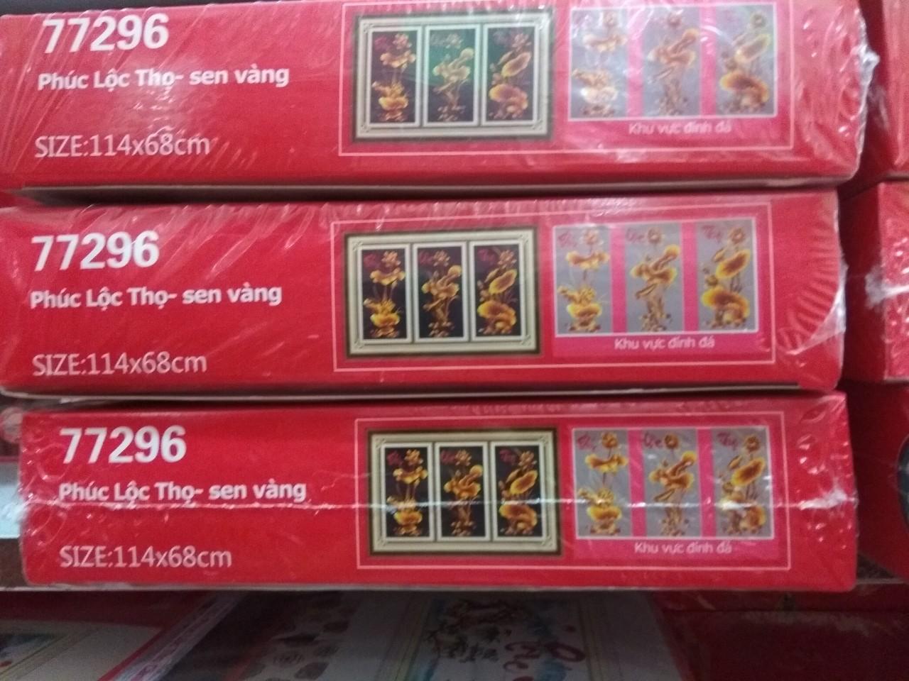 [HCM]Tranh đính đá phúc lộc thọ sen vàng 77296