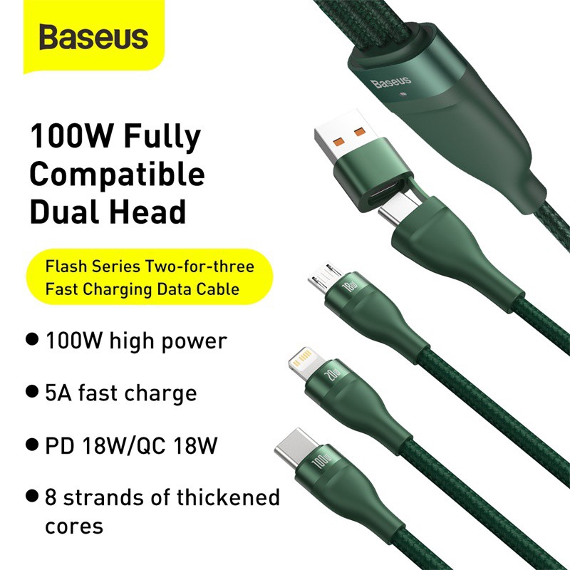 Cáp Sạc Nhanh 3 Đầu Baseus 100W 3 in 2 (USB + Type C to Micro + LN + Type-C)