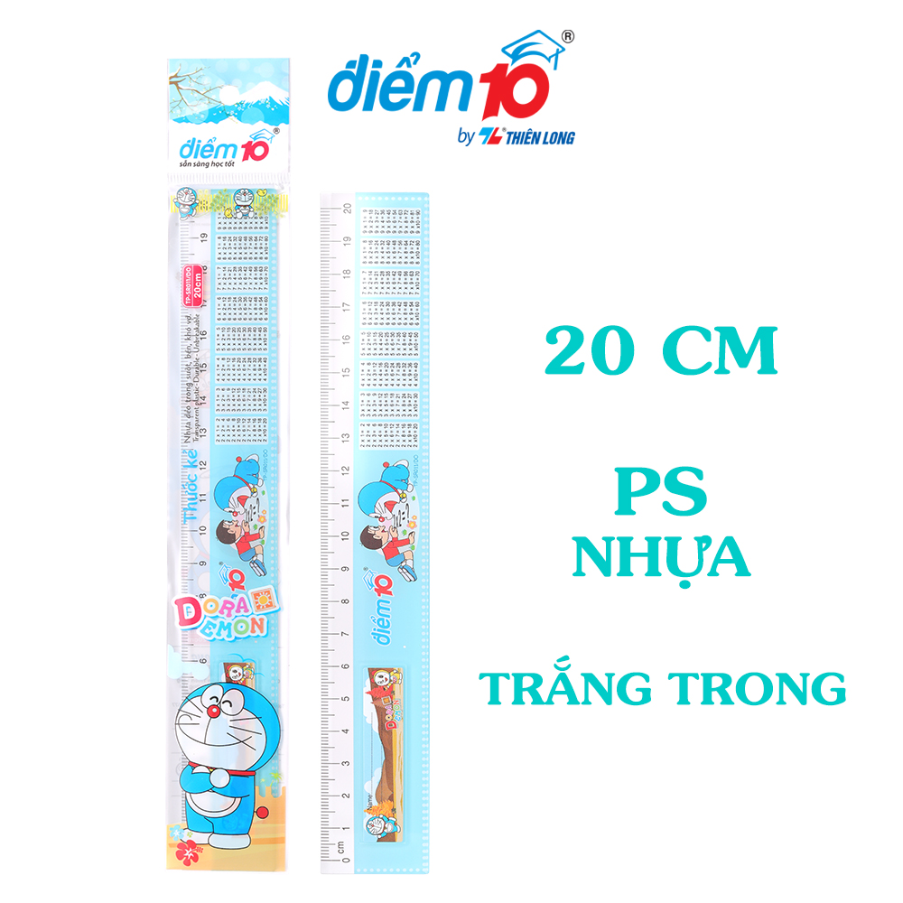Combo of 5/10/20 Cute Doraemon-Shaped Thien Long Hard Plastic Rulers, 20cm, with Name Labels, Suitable for Students Sr-011/Do