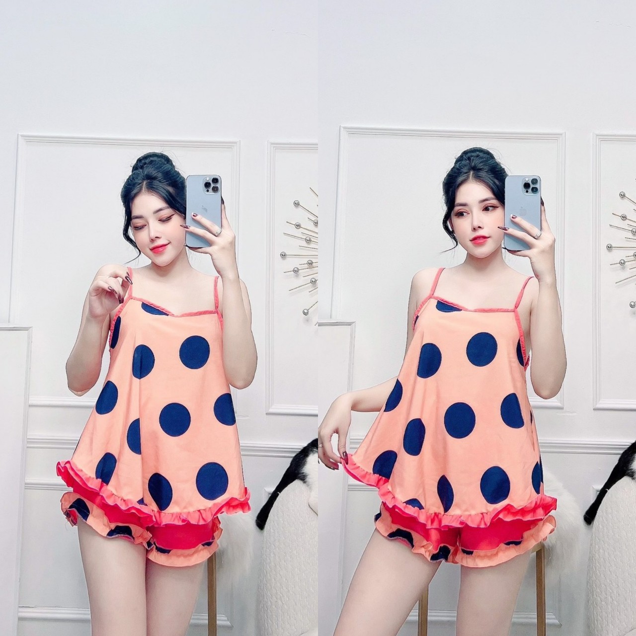 Đồ ngủ sexy ? đồ bộ nữ 2 dây quần bèo áo mặc nhà chất lụa hàn mát mềm mại gợi cảm