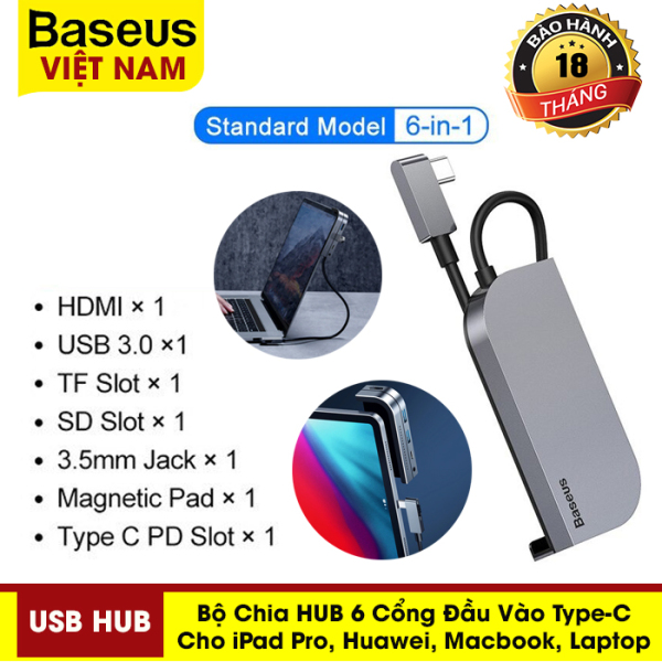Bảng giá [BẢO HÀNH 12 THÁNG] HUB Baseus 6 cổng Type-C sang HDMI USB 3.0 TF Slot SD Slot jack 3.5mm magnetic Pad Type-C PD Slot cho iPad Pro Macbook Pro Phong Vũ