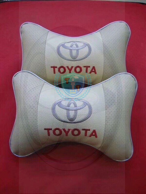 [MẪU màu be] Gối tựa đầu bằng da êm ái cho ghế xe ô tô có gắn logo theo các hãng xe nổi tiếng