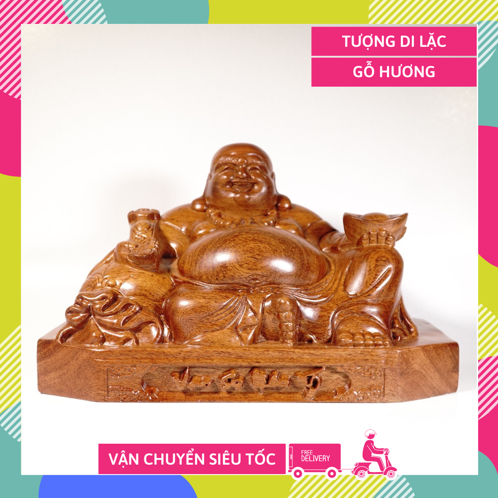 Tượng phật di lặc gỗ hương nguyên khối vạn sự như ý - cao 20cm rộng 30cm