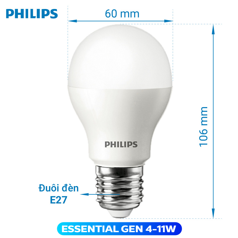 Bóng đèn Philips LED siêu sáng tiết kiệm điện Essential 11W E27 A60