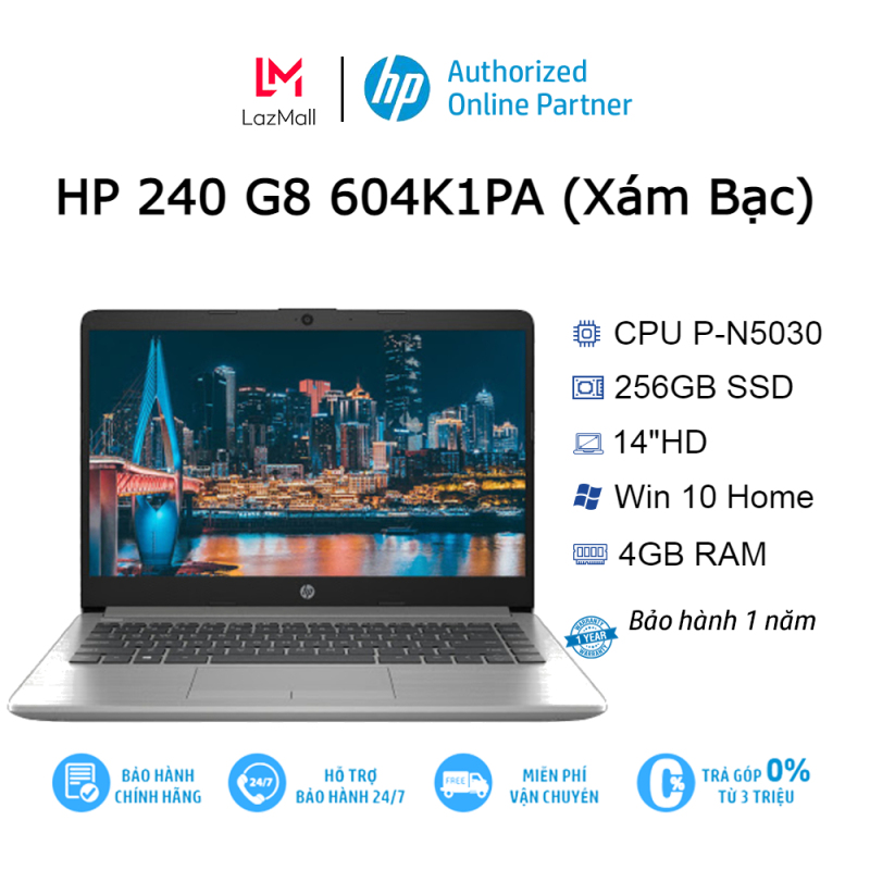 Bảng giá Laptop HP 240 G8 604K1PA P-N5030| 4GB| 256GB| OB| 14″HD| Win10 (Xám bạc) Phong Vũ