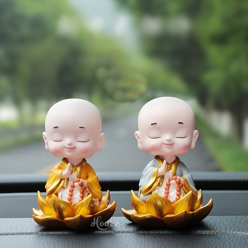 [HCM]Tượng Chú Tiểu Ngồi Thiền Lá Sen An Yên Trang Trí Nhà Cửa Để Xe Ô Tô