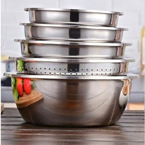 Set 5 món rổ inox - 4 chậu + 1 rổ kích cở khác nhau tiện dụng phù hợp, sang trọng cho mọi gian bếp