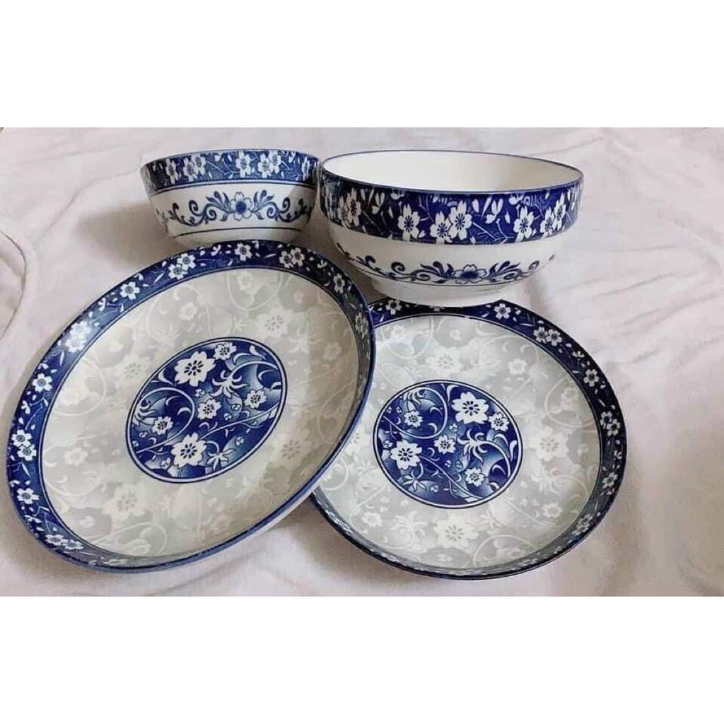 💥 Combo 3 đĩa sứ trắng hoa văn xanh (3d) hàng cao cấp