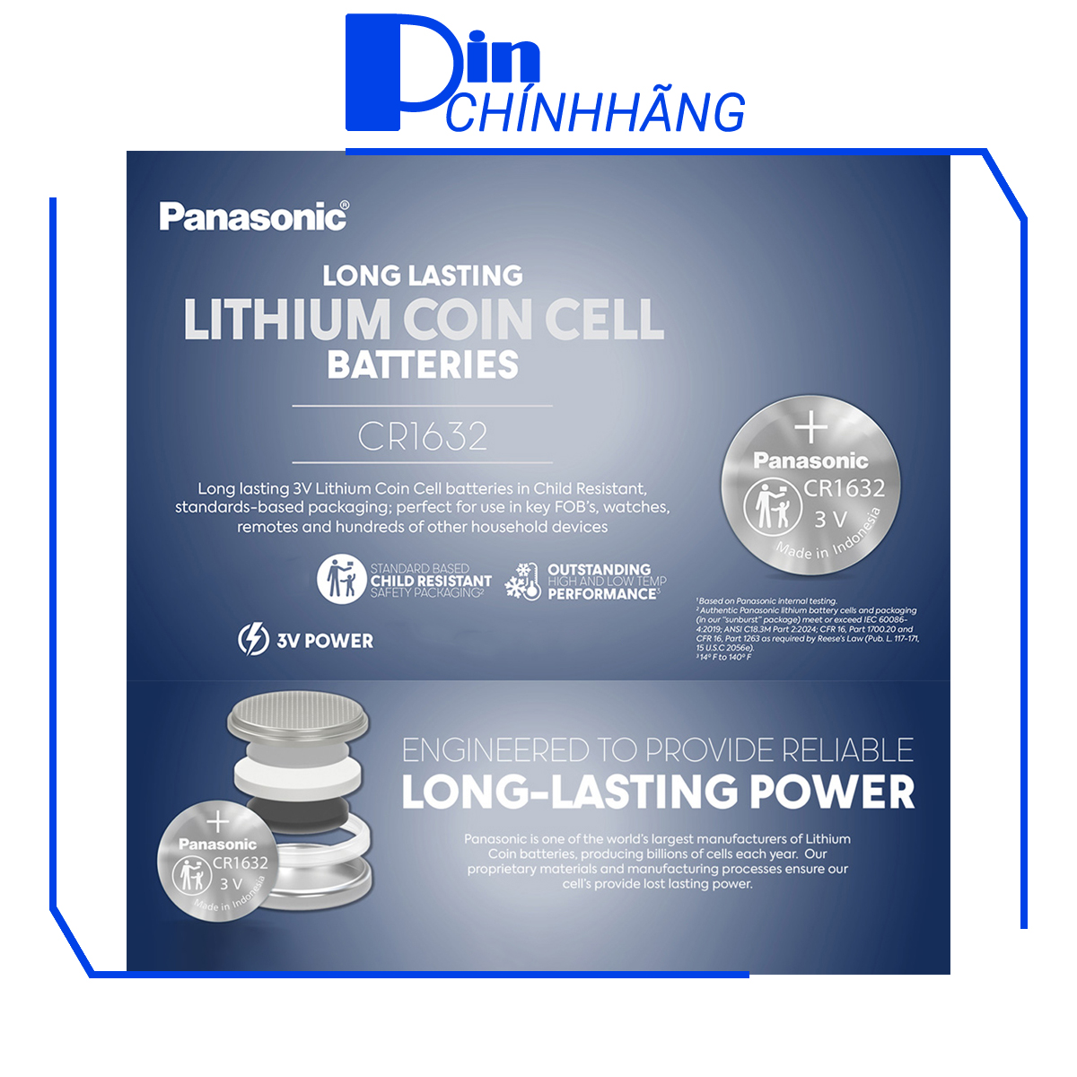 Vỉ 1 Pin Panasonic CR1632 Lithium 3V (Pin đồng hồ, remote, smartkey, v.v...)