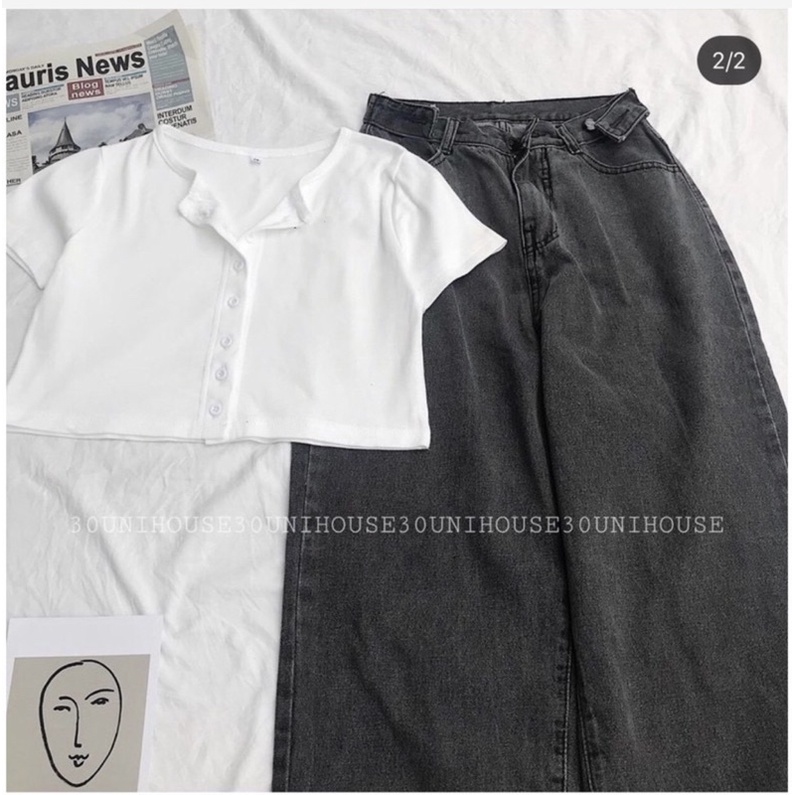 🍬SET QUẦN ĐAI NÚT + CROP THÊU CHỮ
