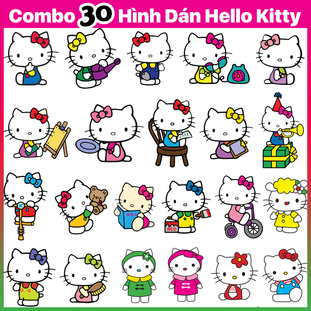 Combo 30 Hình Dán Mèo Hello Kitty - Sticker Mèo Ú Trang Trí Mũ Bảo ...