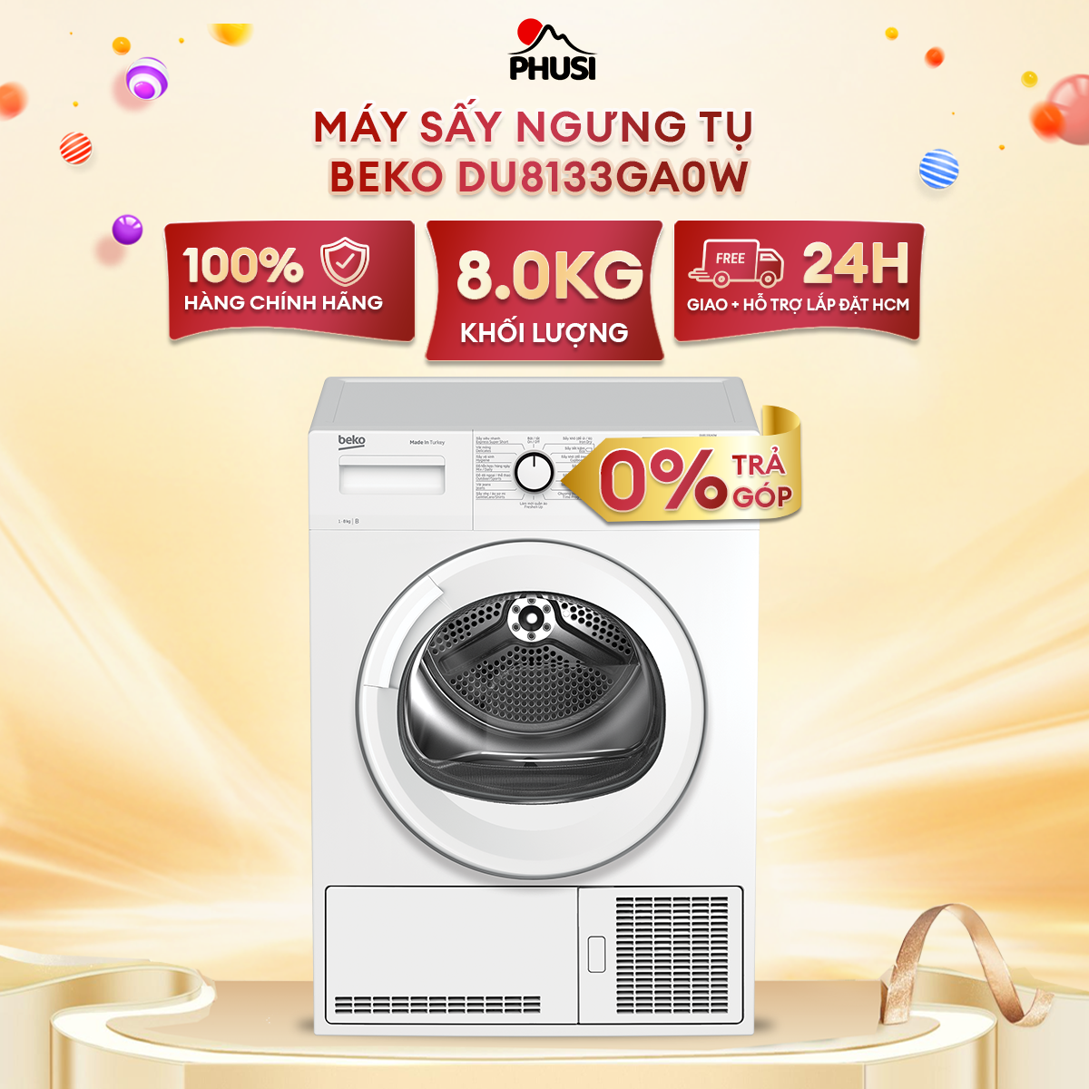 Máy sấy ngưng tụ beko 8 kg du8133ga0w - giao miễn phí hcm