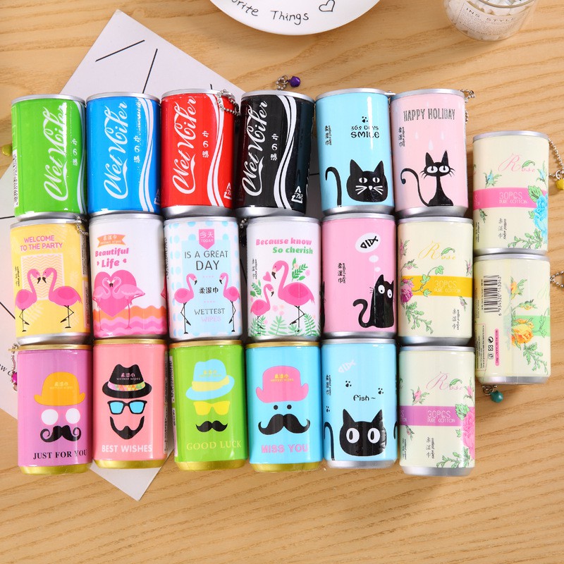 Khăn giấy ướt, bông tẩy trang dạng lon cute