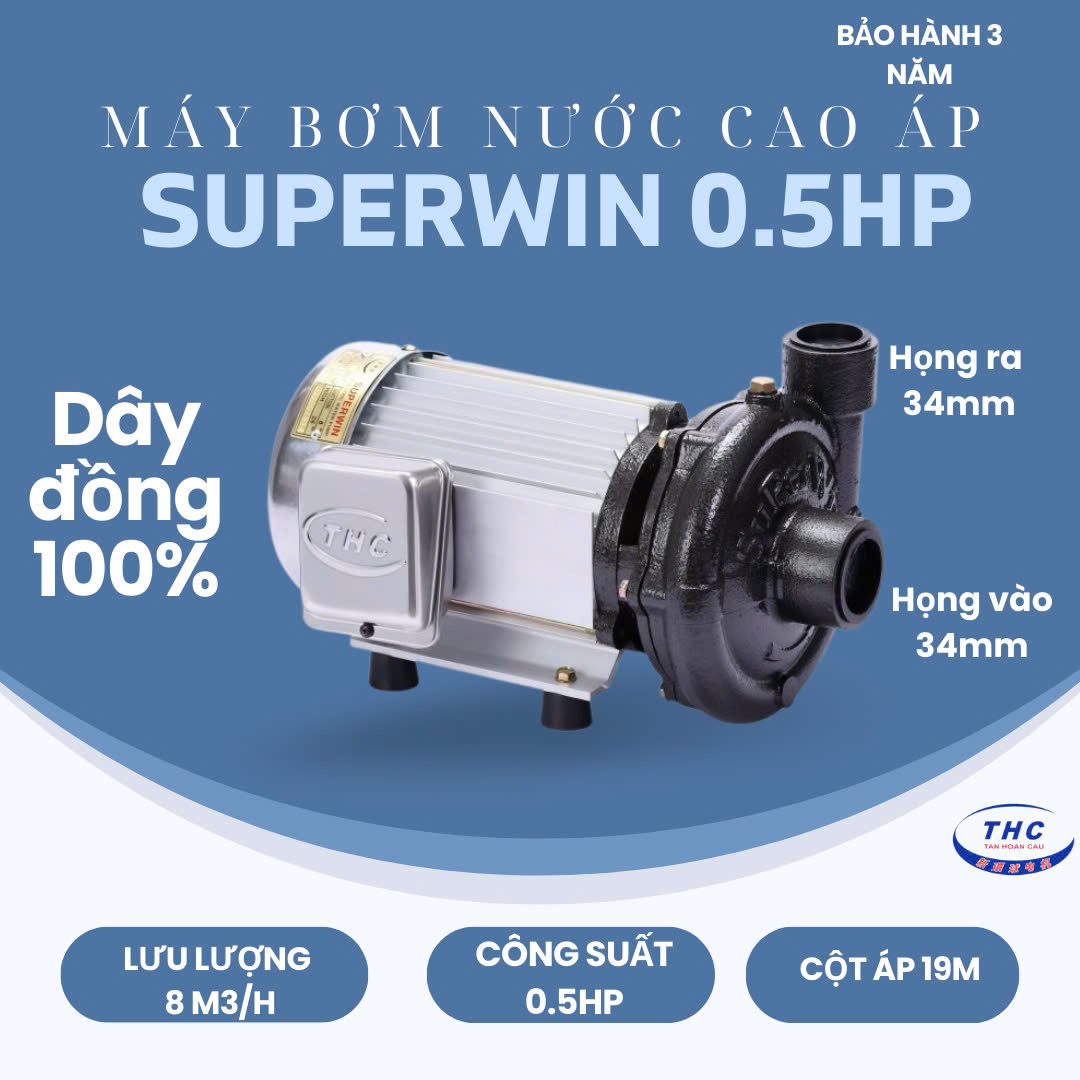 MÁY BƠM NƯỚC CAO ÁP SUPERWIN 0.5HP (HỌNG 34/34MM) - SP370
