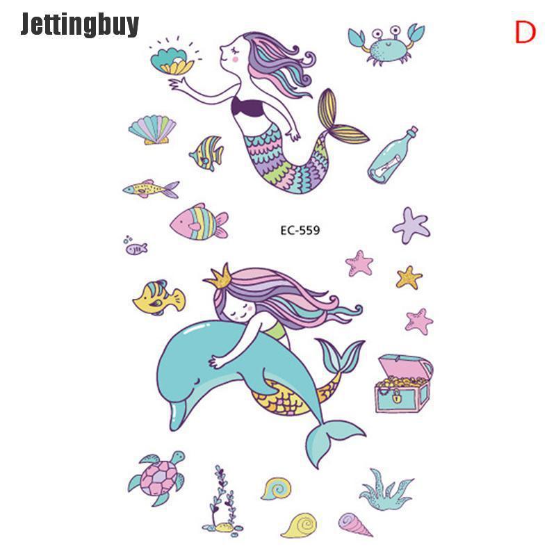 Jettingbuy Kids Cartoon Temporary Tattoo Mermaid Sticker Waterproof Fake Tatoo
