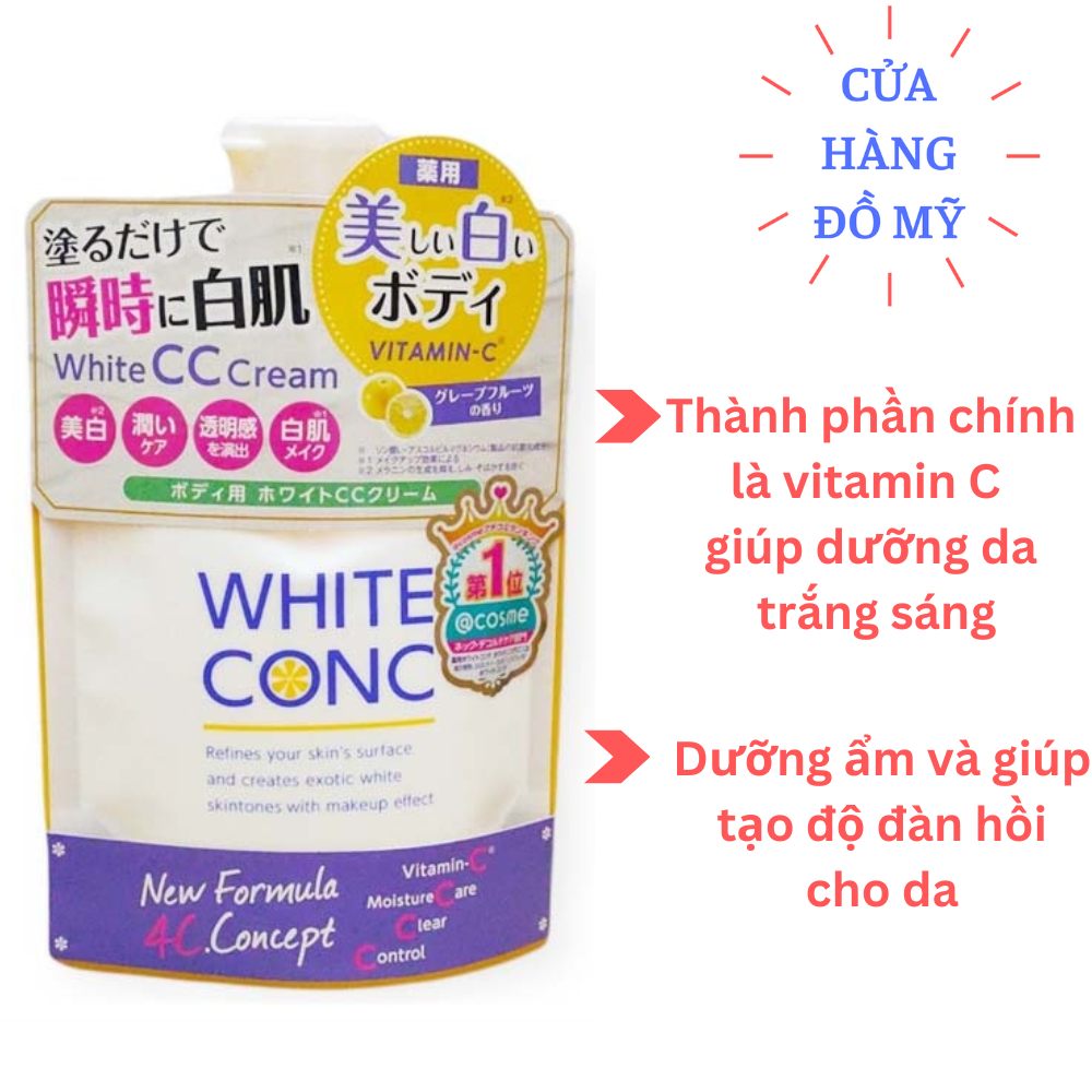 [Hoàn tiền 20%] Sữa dưỡng thể trắng da White Conc Body White CC Cream 200g Nhật Bản - Shop Hong1008