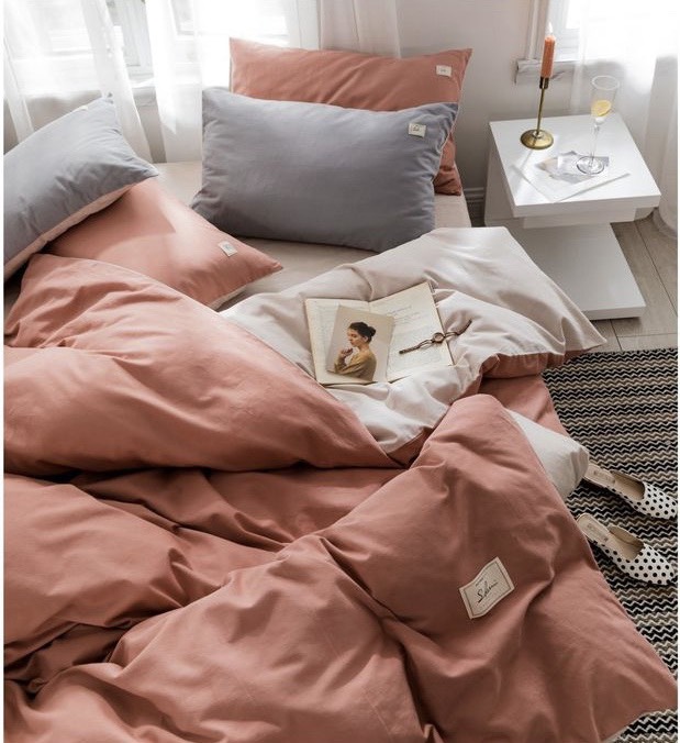 Bộ Chăn Ga Gối Cotton Tici Đũi Cao Cấp Cam Đất