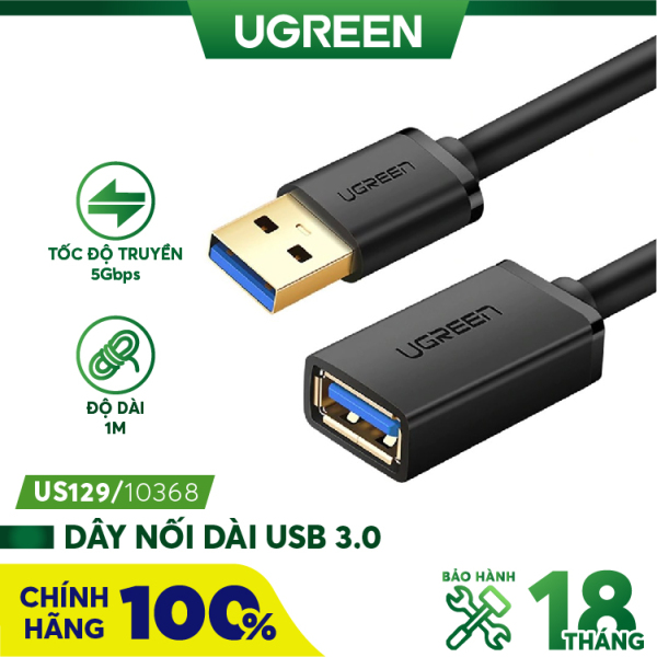 Dây nối dài USB 3.0 dạng dây dẹt và tròn, dài 1-3M, tốc độ truyền tải lên đến 5Gbps UGREEN US129 - Hàng phân phối chính hãng - Bảo hành 18 tháng