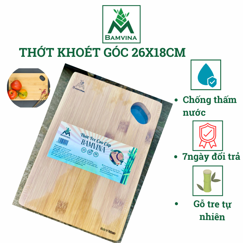 Thớt tre ép khoét góc BAMVINA(26x18cm)