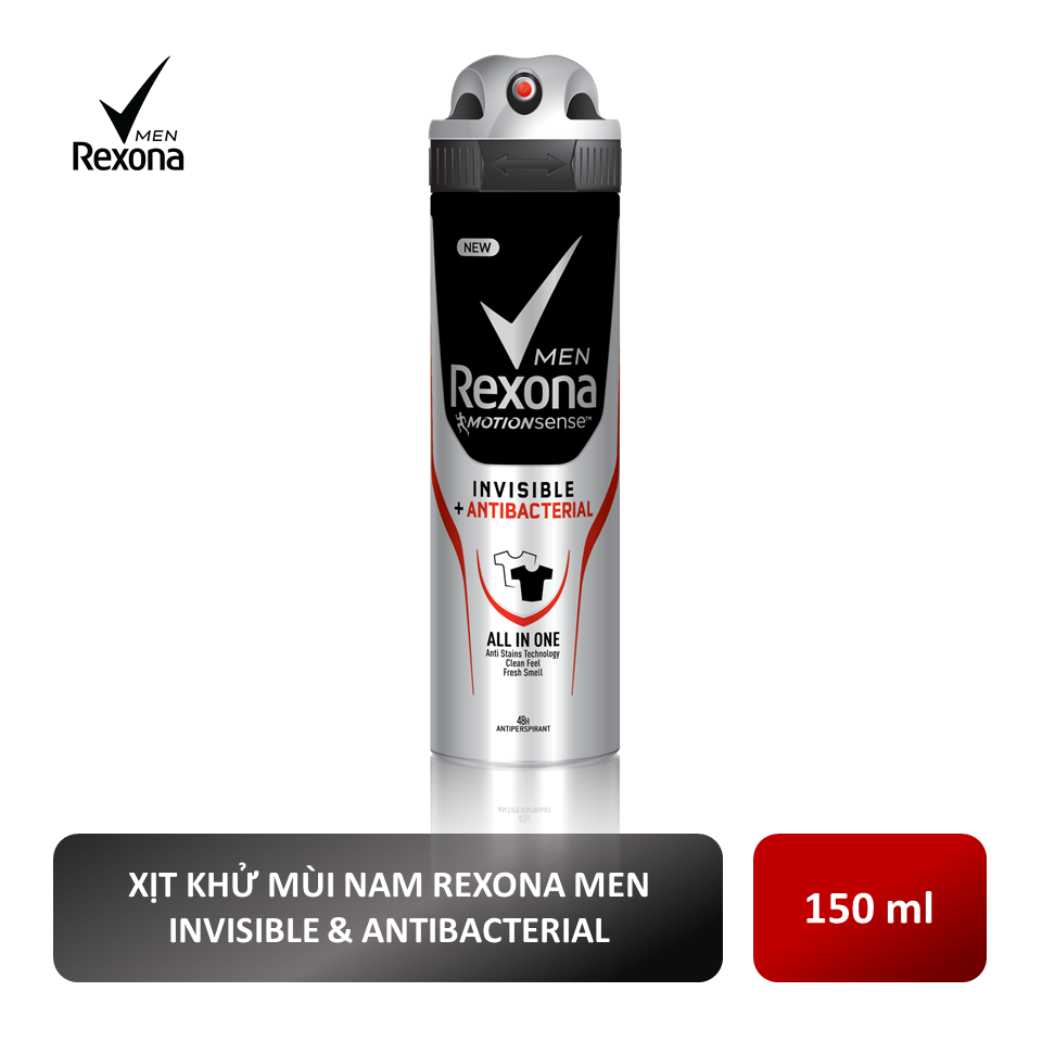 Xịt Khử Mùi Nam Rexona Invisible Antibacterial 150ml