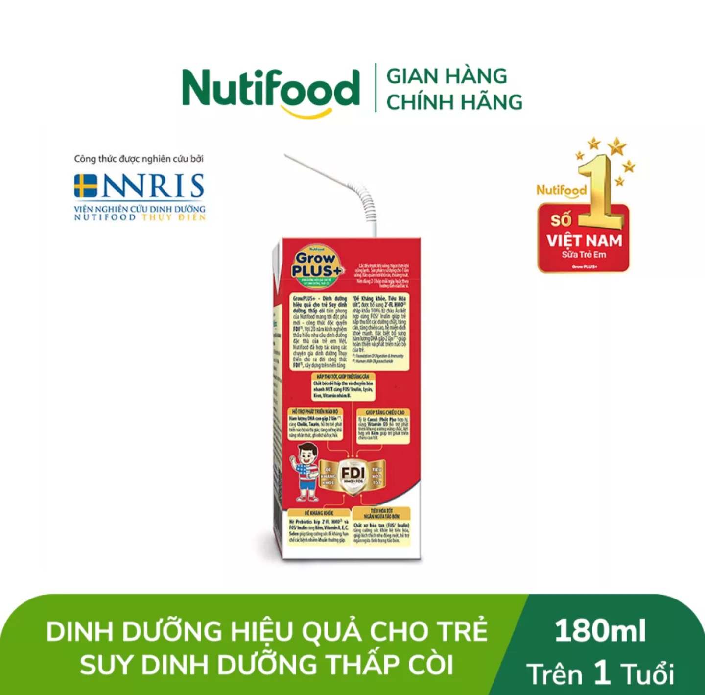 Thùng 48 Hộp Sữa Pha Sẵn Nutifood GROW PLUS Suy Dinh Dưỡng Ít Đường 180ml Đỏ.