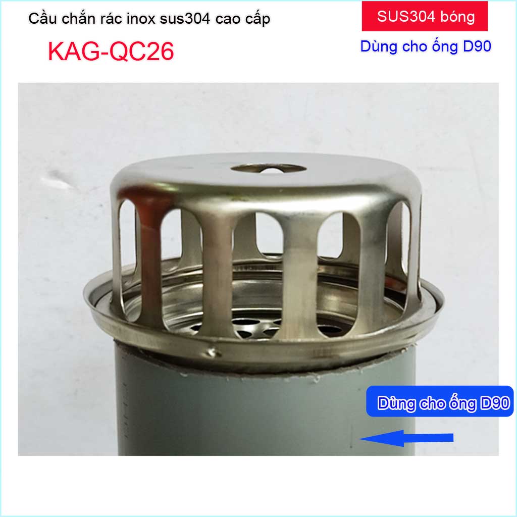[HCM]Cầu chắn rác sân thượng KAG-QC26 (D90) inox SUS304, cầu chặn rác đặt miệng ống D90, cầu thoát nước mưa thoát nước nhanh chặn rác tốt