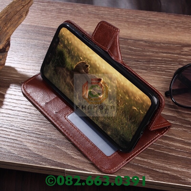 Bao da/ốp lưng nắp gập Sharp Aquos S3 cao cấp, có chống xem phim