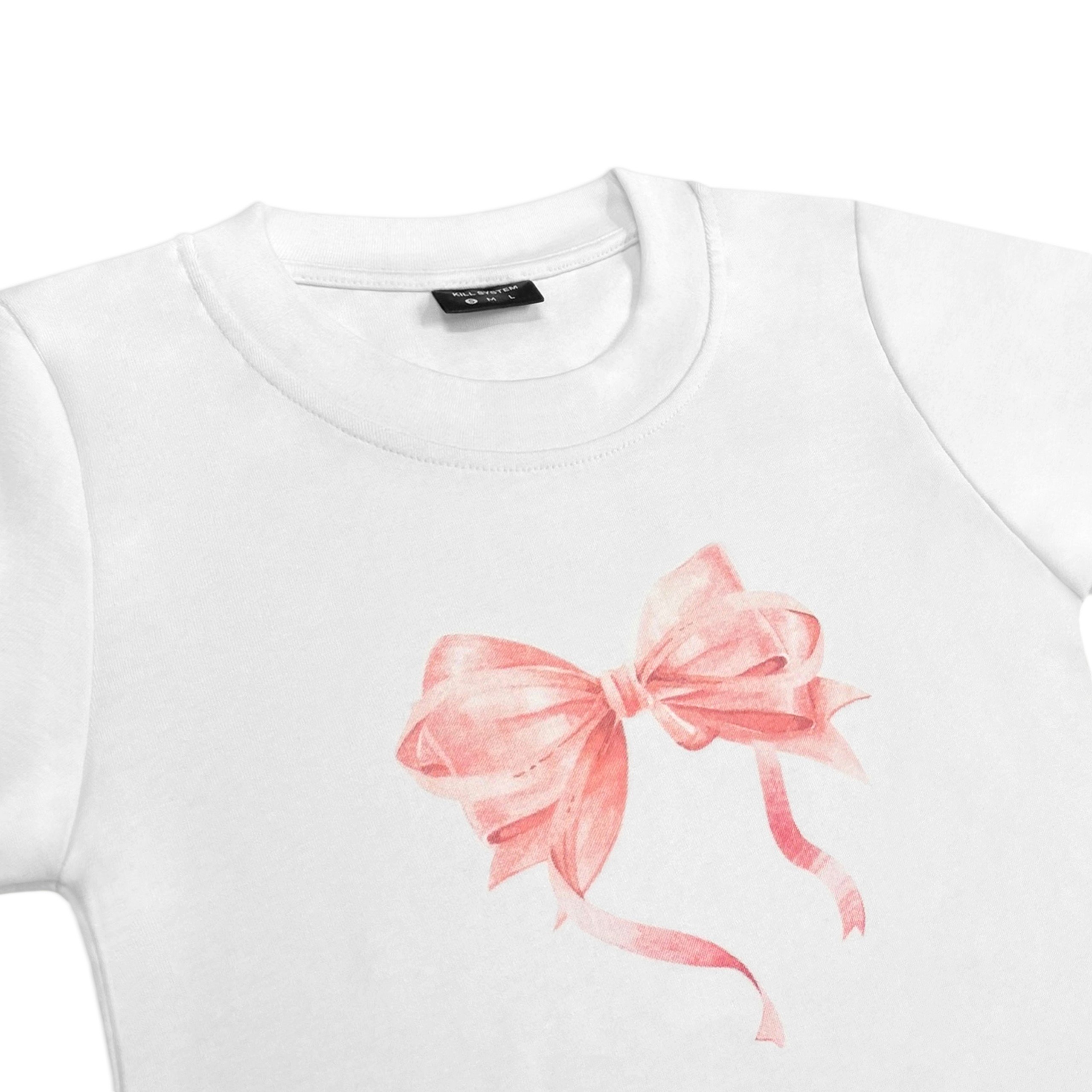 Áo thun nơ babytee Kill System chất thun co giãn màu trắng, đen