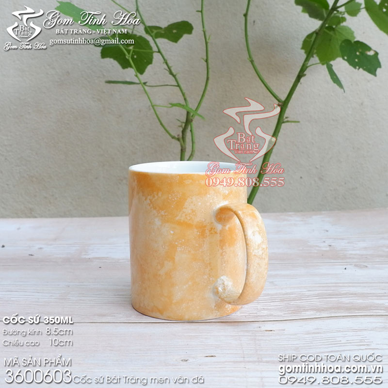 Ly cốc sứ có nắp men vân đá gốm sứ Bát Tràng cao cấp