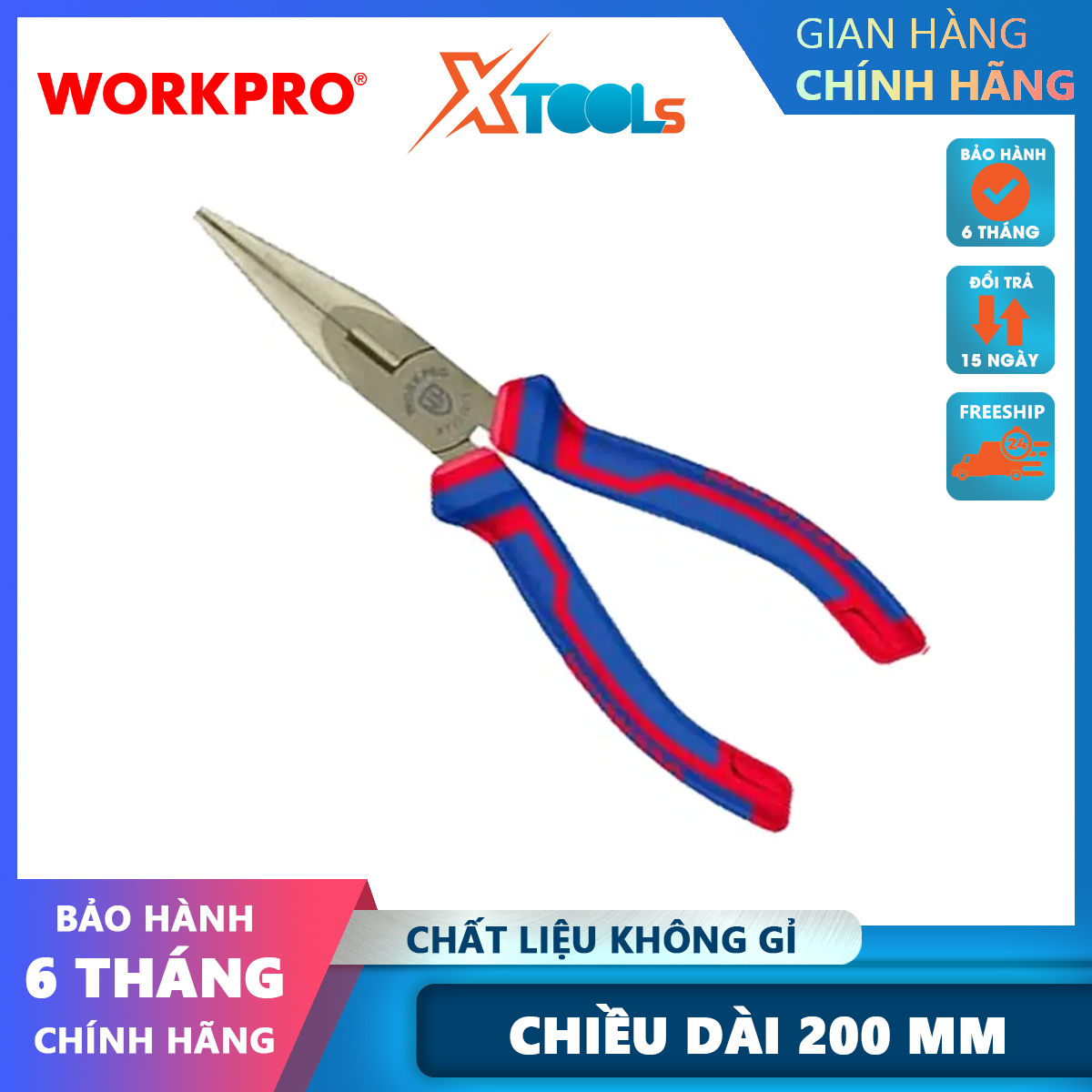 Kìm mỏ nhọn dài 8 inch 200mm Workpro