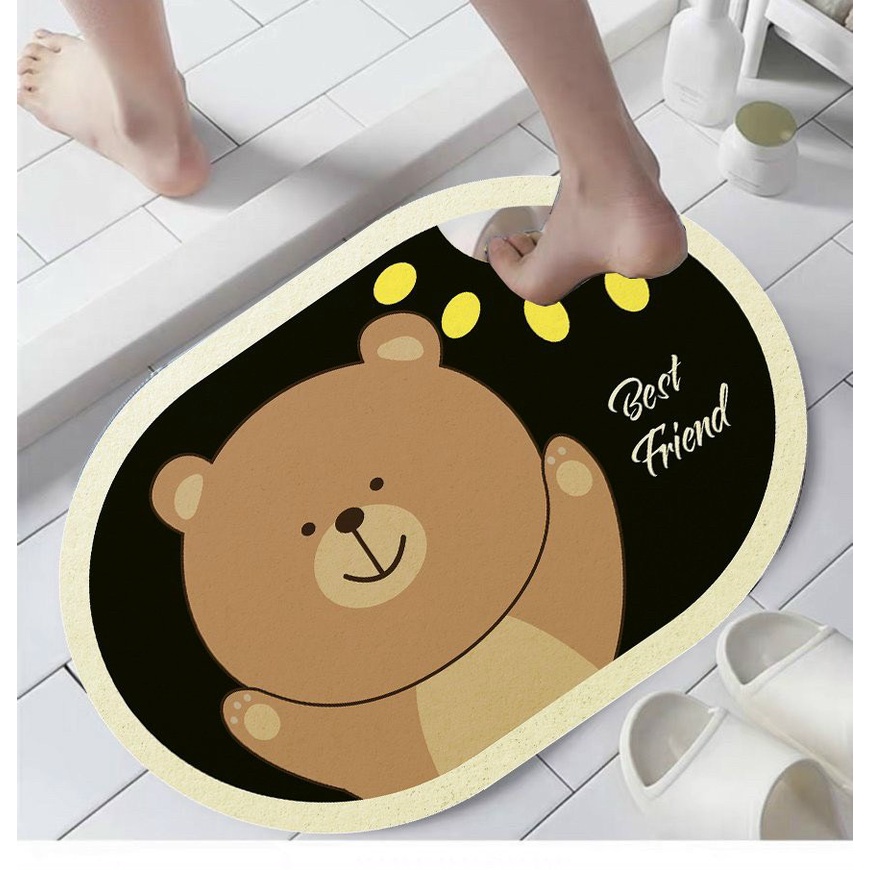 Thảm lau chân nhà tắm, thảm chùi chân gấu dâu Lotso 3d nhà bếp chống trơn trượt thấm nước giá rẻ 40x60cm Kim Huệ