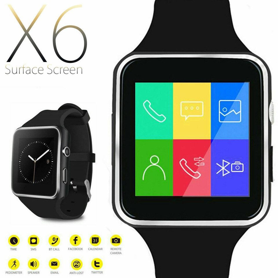[HCM]Đồng hồ thông minh màn hình cong SmartWatch SX6 (Đen)