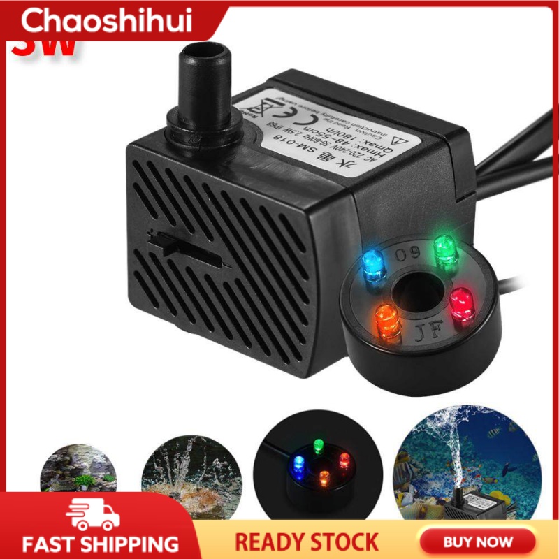 3W Powerful Submersible Water Pump with LED Light Adjustable Water Flow for Fountains Ponds Aquarium Fish Tank Statuary with EU Plug