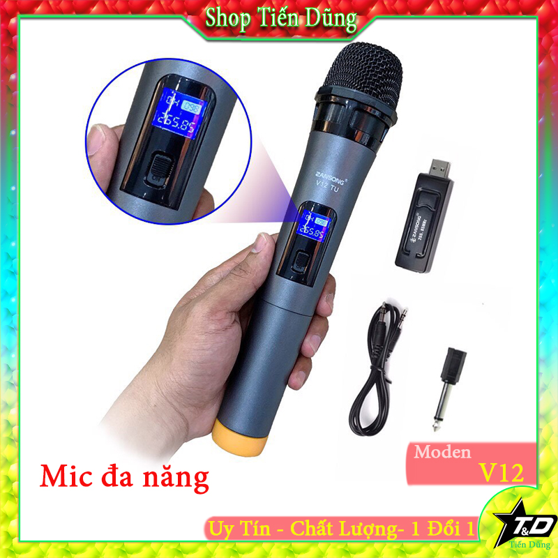 Mic karaoke đa năng V12 phù hợp cho các loa âm li có hỗ trợ cổng mic 6.5 và 3.5