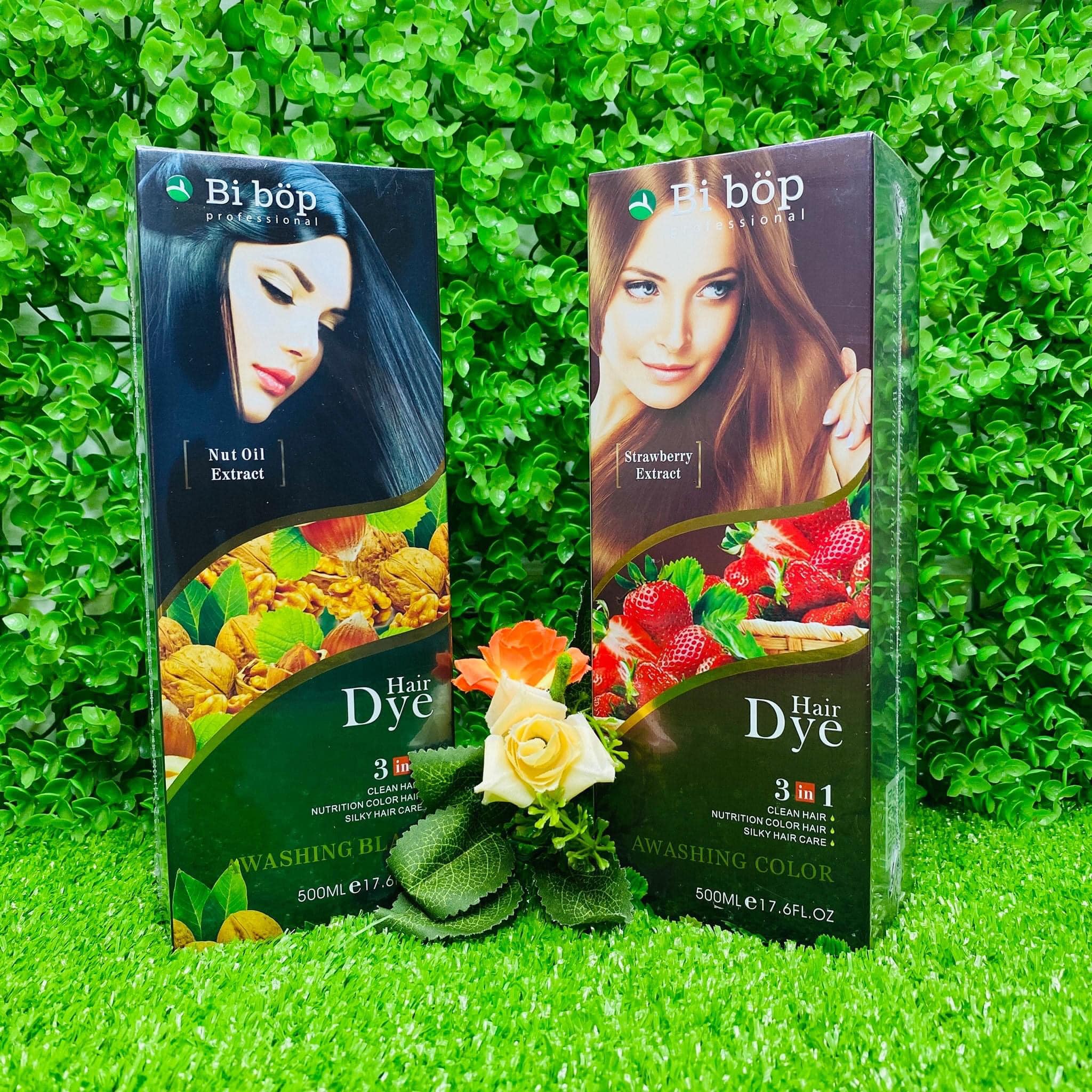 Com bo 10 chai dầu gội thảo dược BIBOP dành cho tóc bạc chai 500ml giúp phủ màu tóc bạc không gây hại da đầu với 2 màu đen và nâu