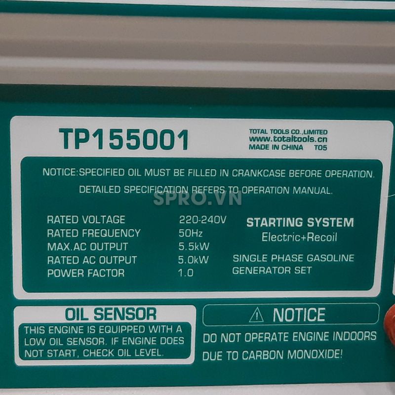 [HCM][Trả góp 0%] MÁY PHÁT ĐIỆN DÙNG XĂNG TP155001